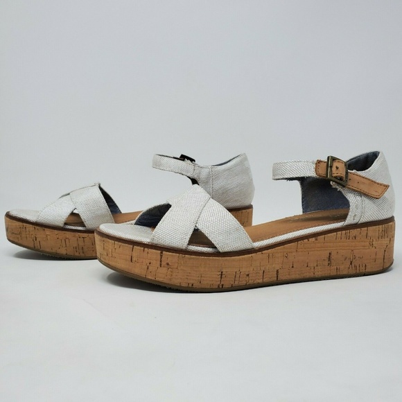 TOMS Harper Canvas Open Toe Platform Wedge - Picture 2 of 8